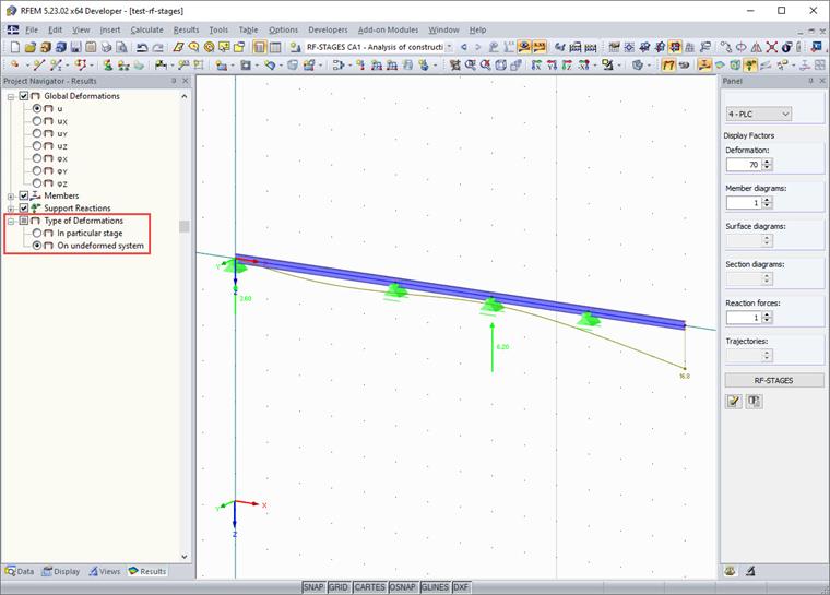 Visualización gráfica de los resultados relacionados con el sistema no deformado o la etapa de construcción actual