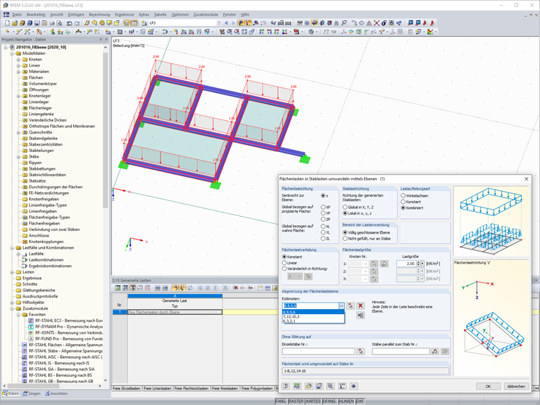Generación de cargas en barras a partir de cargas superficiales por medio de un plano