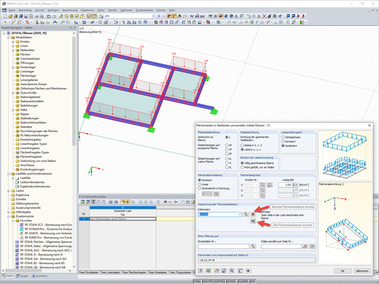 Eliminar plano (s) de carga de área