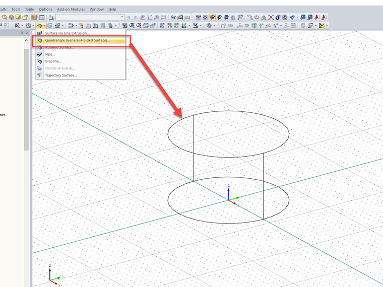 Crear dos superficies usando Quadrangle