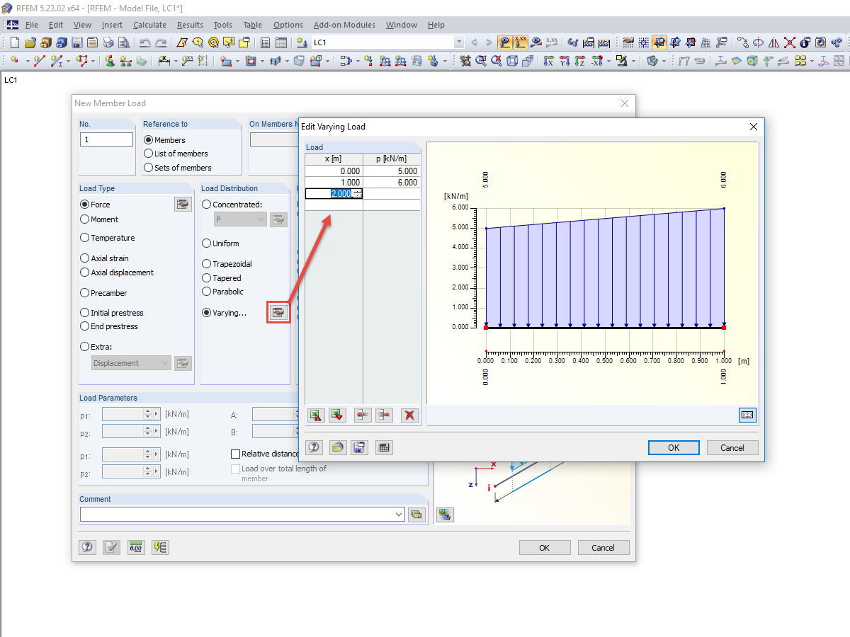 Edición de cargas variables en barra
