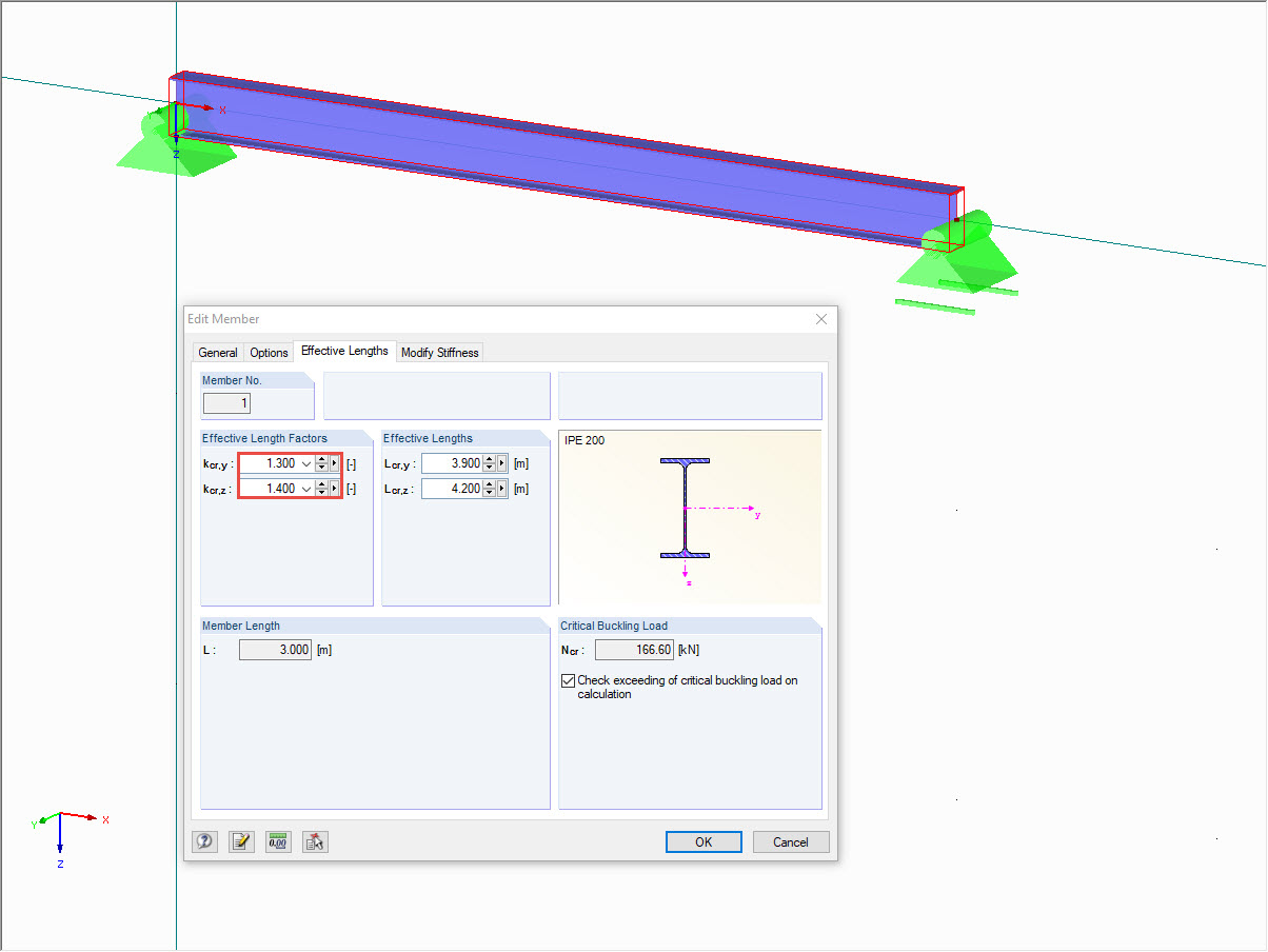 Factores para longitudes eficaces en el cuadro de diálogo de RFEM