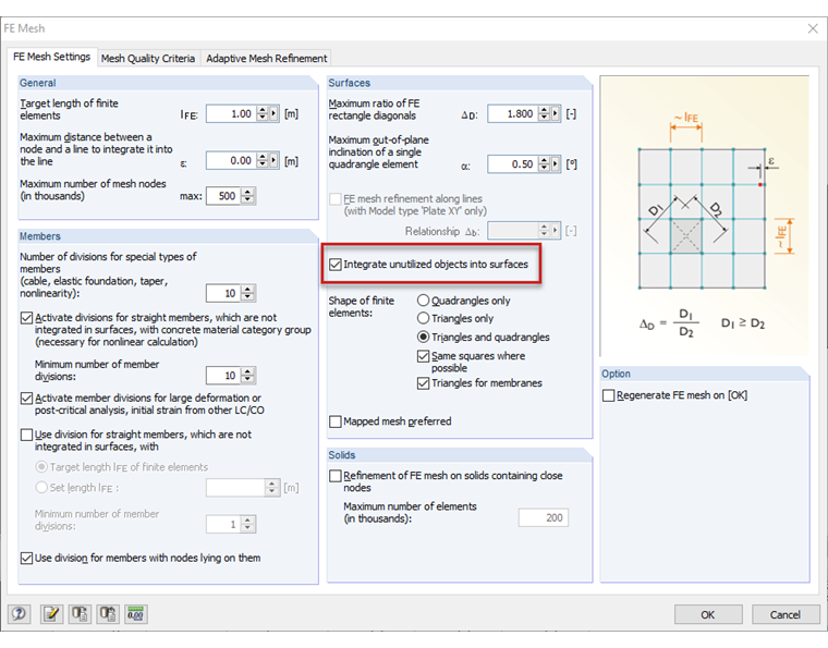 Malla de EF | Integrar objetos no utilizados en superficies