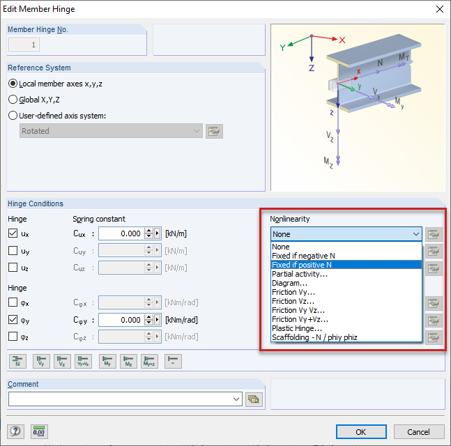 Definición de una articulación de barra no lineal