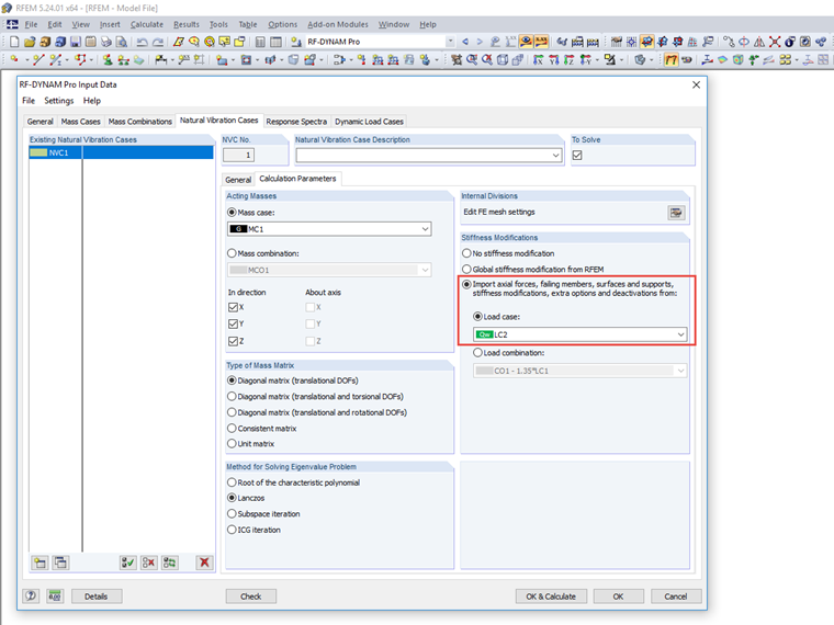 Casos de vibración natural - Modificaciones de rigidez