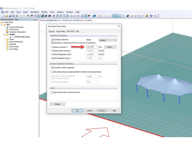 Valor de entrada de la intensidad de la turbulencia