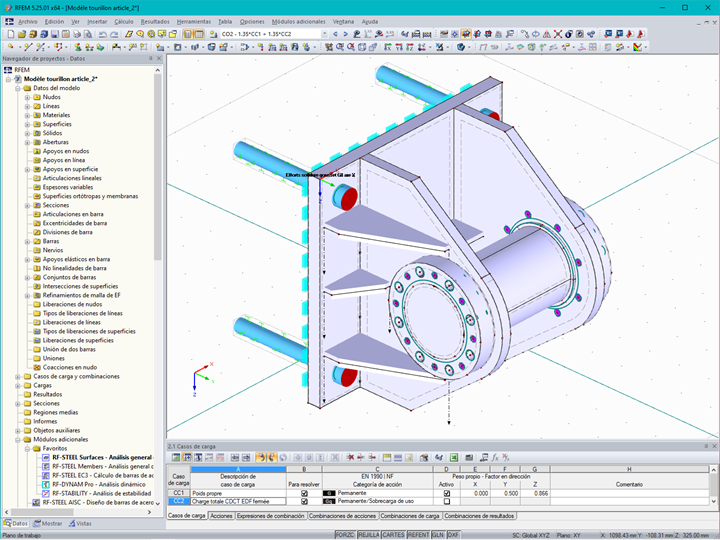 Modelo 3D de un muñón con elementos sólidos en RFEM (© AGICEA)