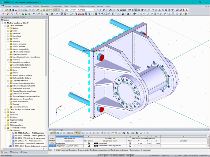 Modelo 3D de un muñón con elementos sólidos en RFEM (© AGICEA)