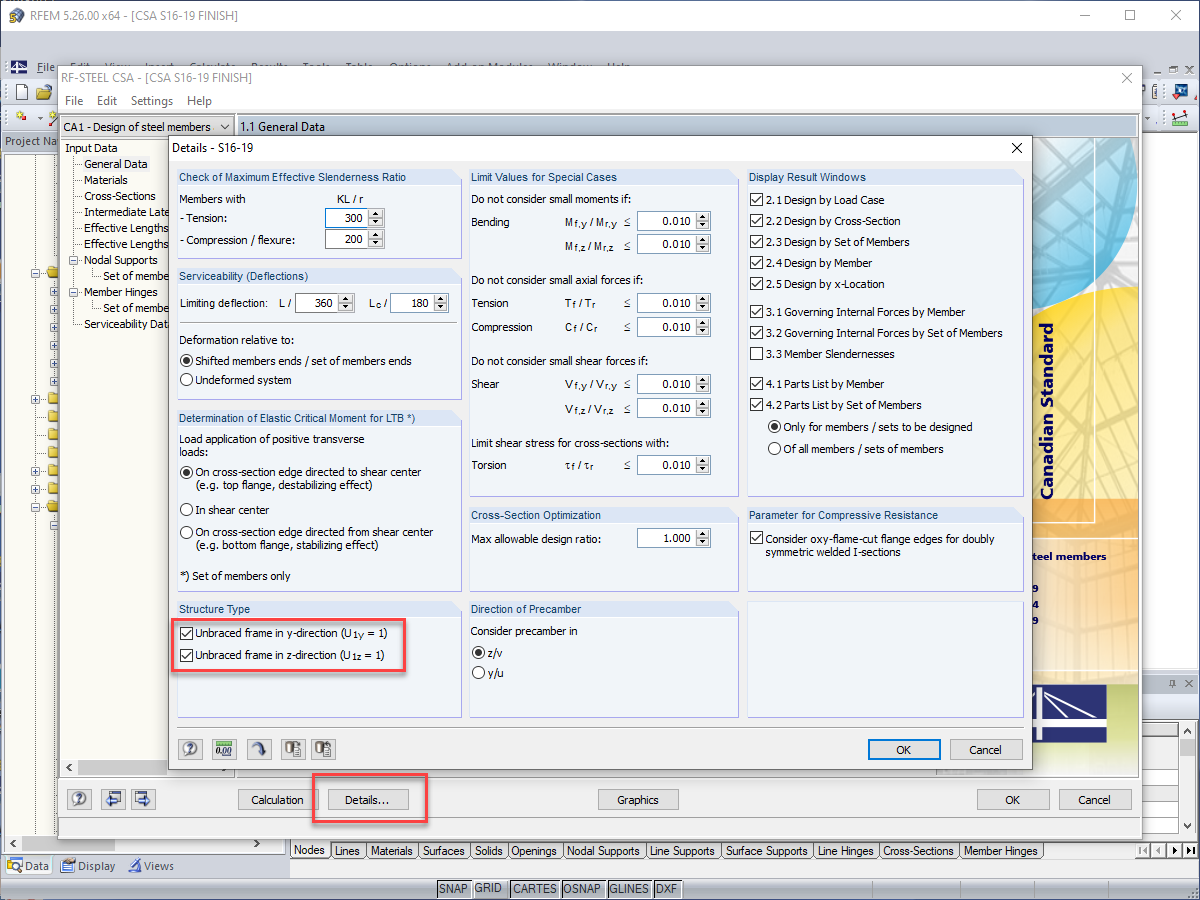 Configuración detallada de RF-/STEEL CSA para la modificación del factor U1