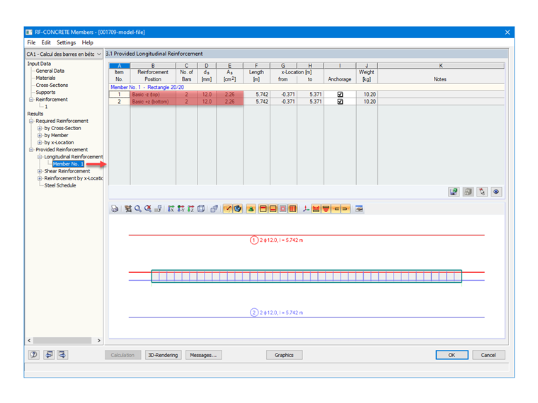 Armadura existente determinada por RF-CONCRETE Members