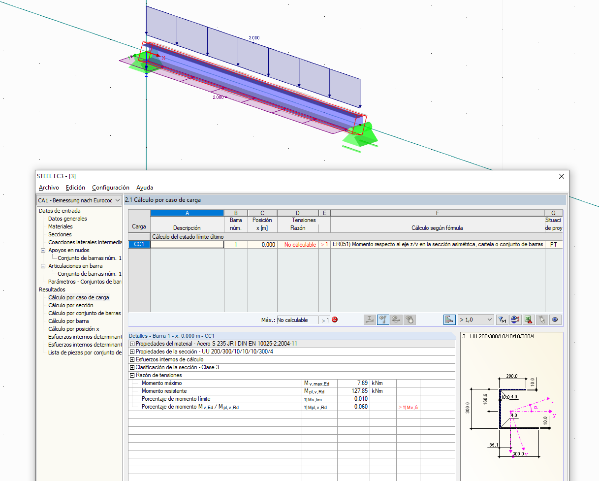 Nota para el cálculo de la sección asimétrica