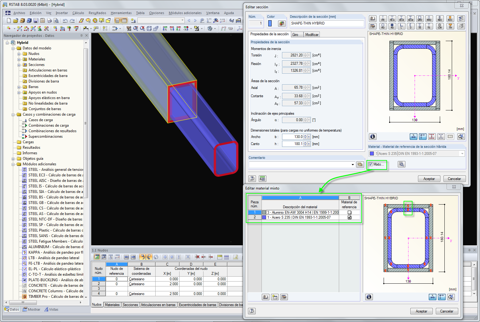Definición de la sección mixta en RFEM