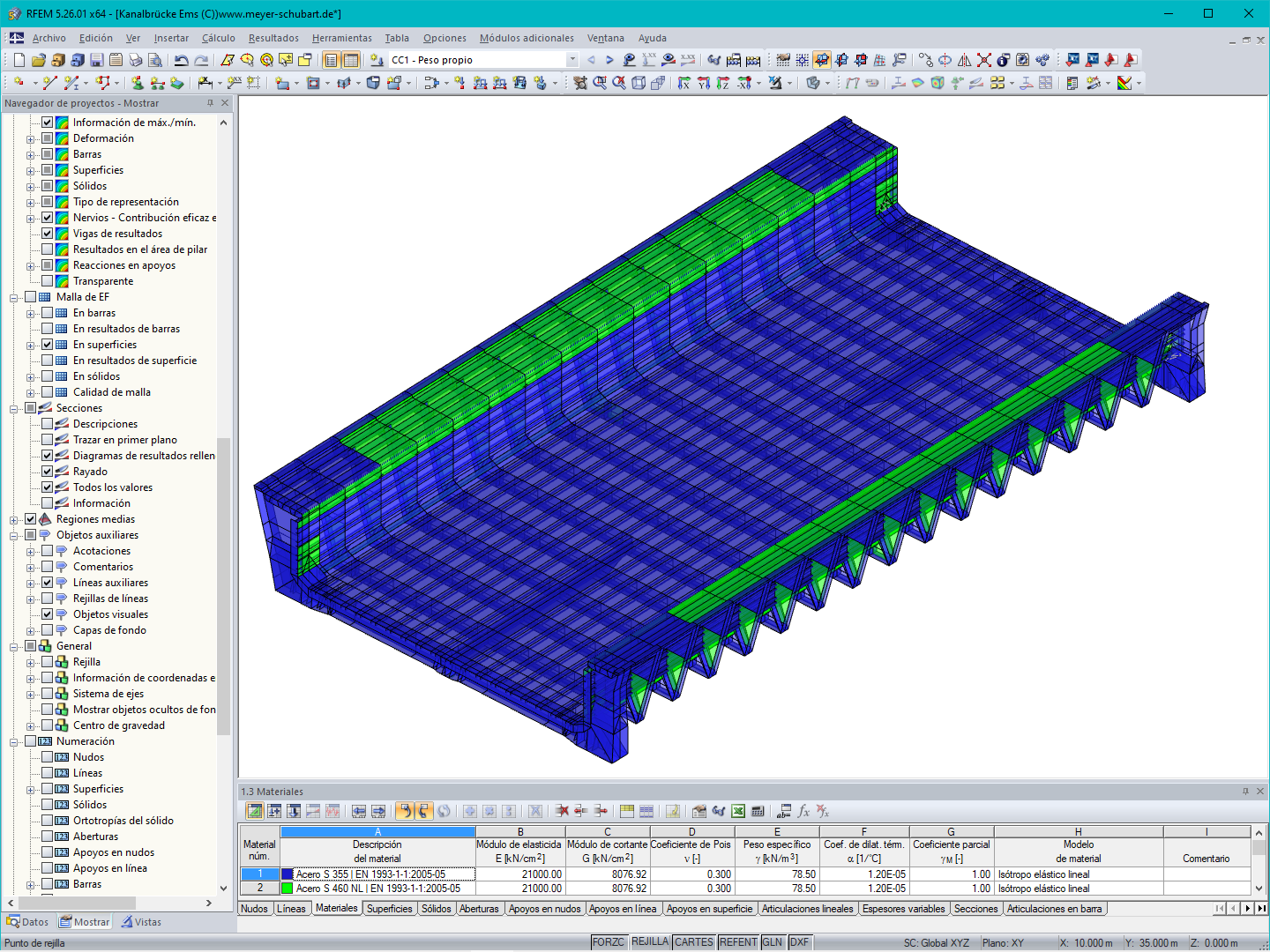 Modelo de RFEM en 3D del puente con tablero intermedio (© Meyer + Schubart VBI)