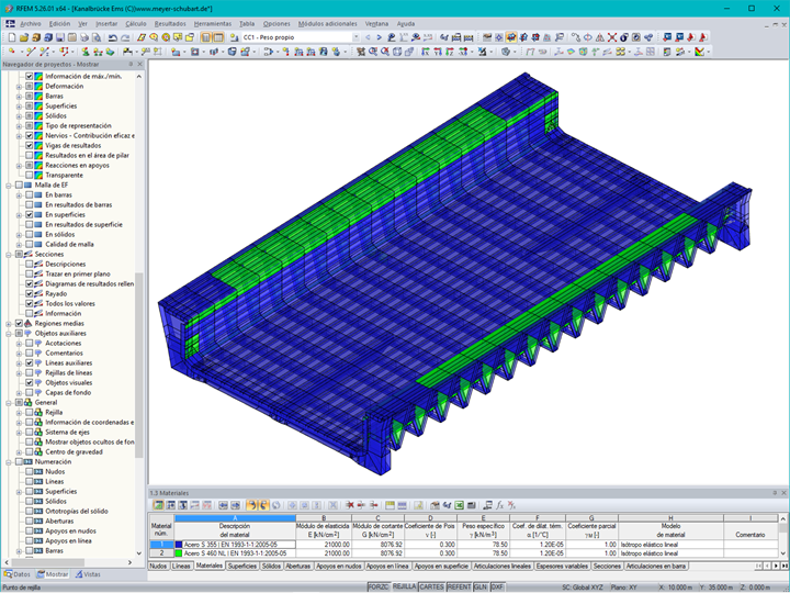 Modelo de RFEM en 3D del puente con tablero intermedio (© Meyer + Schubart VBI)