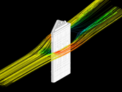 Edificio Flatiron y resultados de la simulación de viento