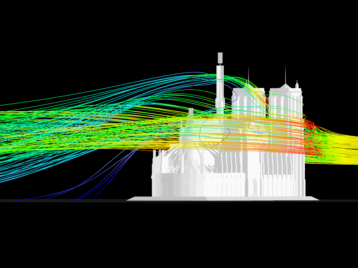 Catedral de Notre-Dame con renderizado aerodinámico