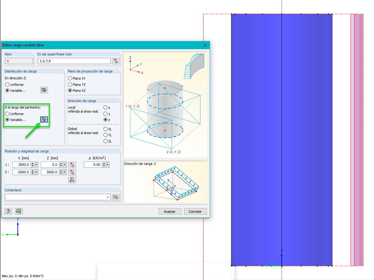 Edición de la carga variable libre