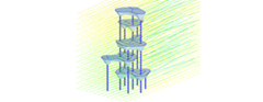 Modelo de torre en 3D con líneas de corriente en RWIND Simulation (© Timbatec)