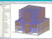 Modelo en 3D del edificio de oficinas en RFEM (© Cosmos Proyectos Estructurales, S.A. de C.V.)