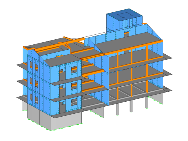 Vista isométrica del edificio de madera y hormigón