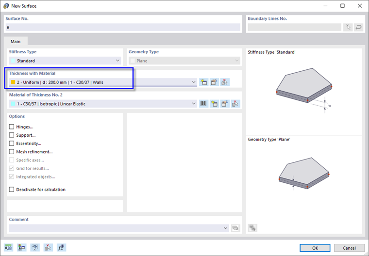Definición del tipo de espesor para la superficie de conexión