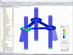 Tensiones del acero en la base de los pilares en RFEM (© m3-ZT GmbH)