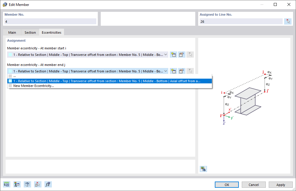 Excentricidades de barra en ambos extremos de barra