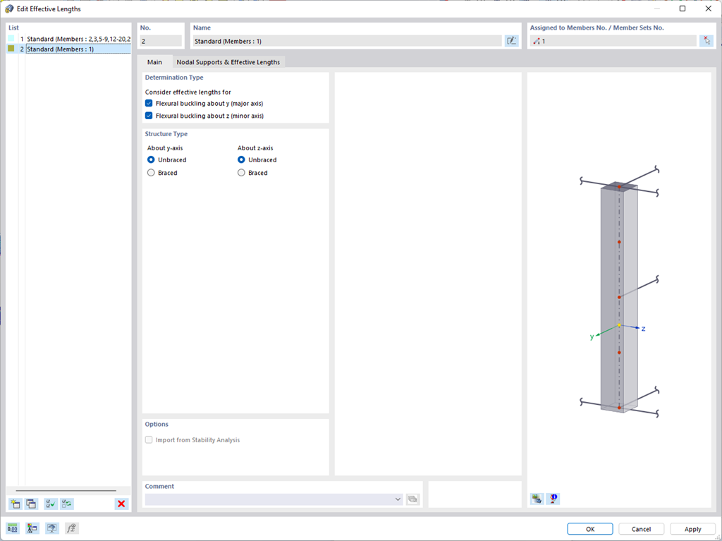 La tabla muestra longitudes de pandeo para el dimensionado de pilares de hormigón en el software. Esencial para análisis estructurales precisos.