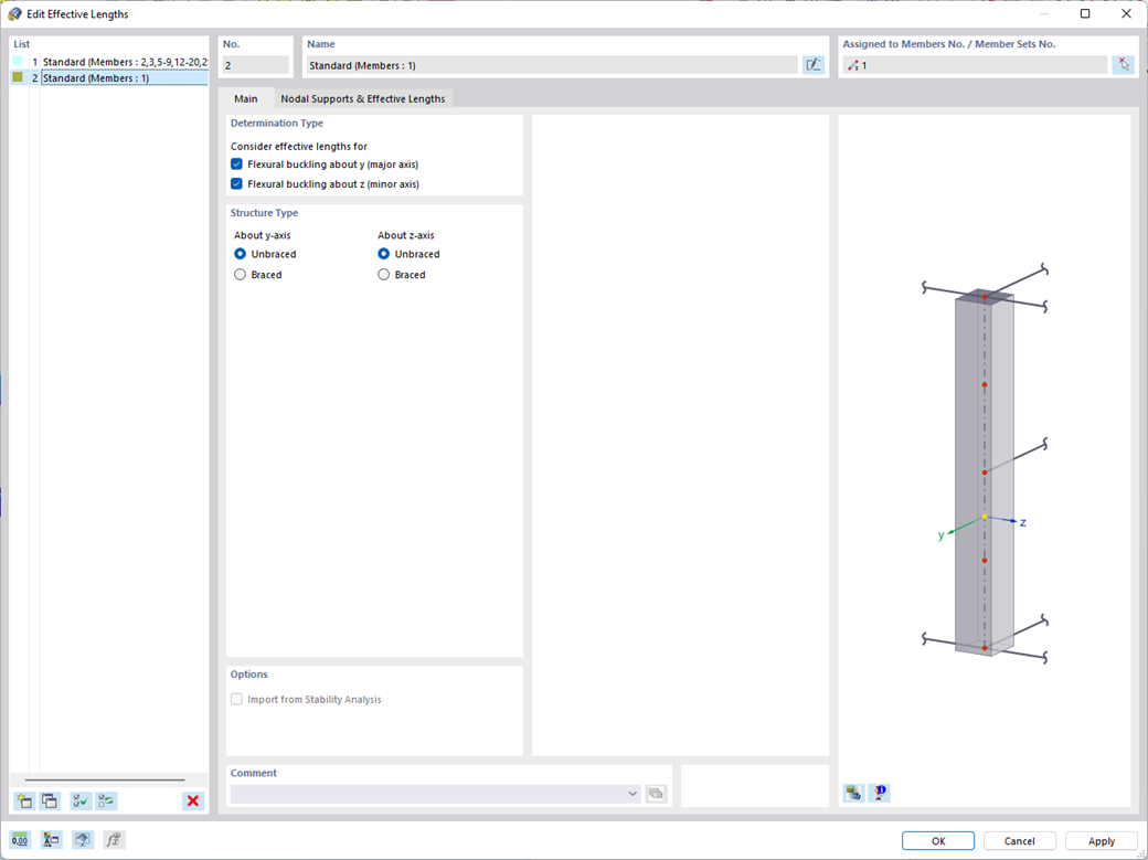 La tabla muestra longitudes de pandeo para el dimensionado de pilares de hormigón en el software. Esencial para análisis estructurales precisos.