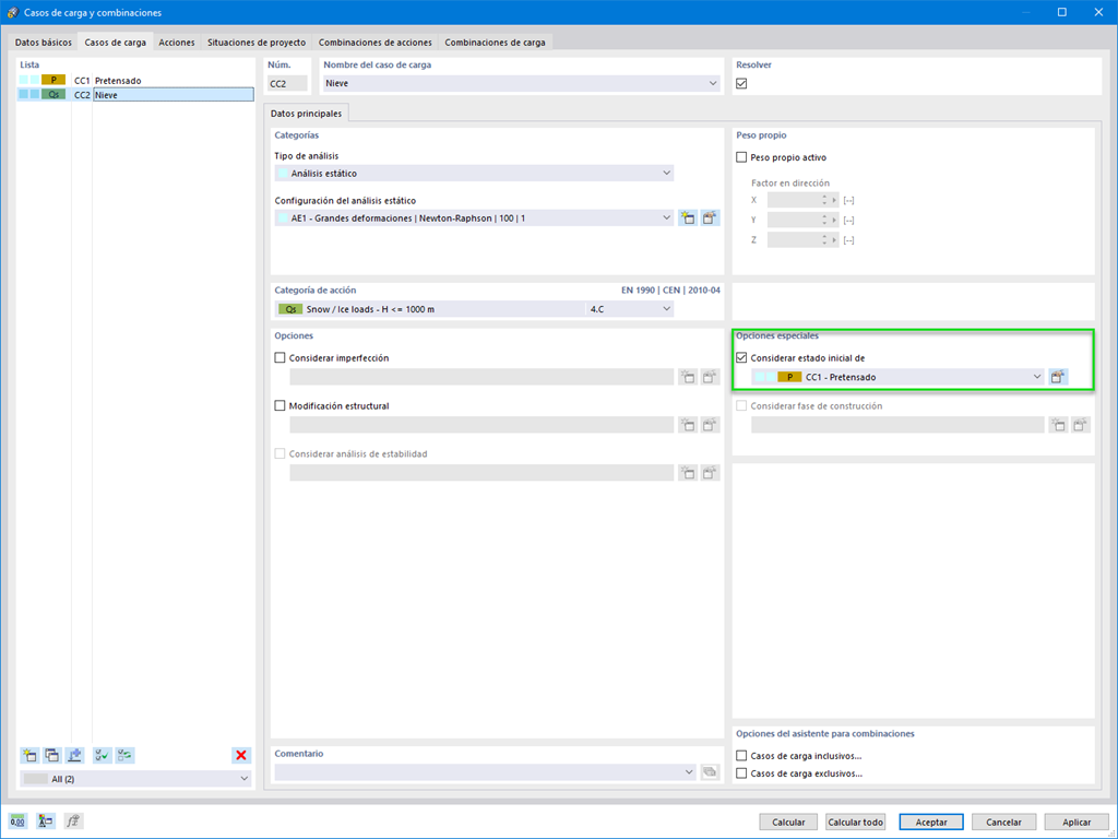 Consideración del estado inicial