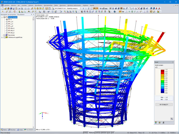Análisis de estabilidad de la torre mirador en RFEM (© Aspect Structural Engineers)