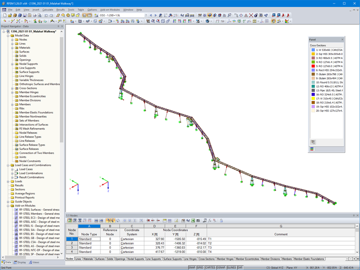 Pasarela SkyWalk de Malahat, modelo en 3D de RFEM (© Aspect Structural Engineers)