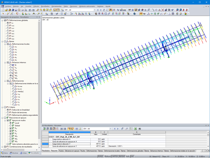 Visualización de la deformación del seguidor solar en RFEM