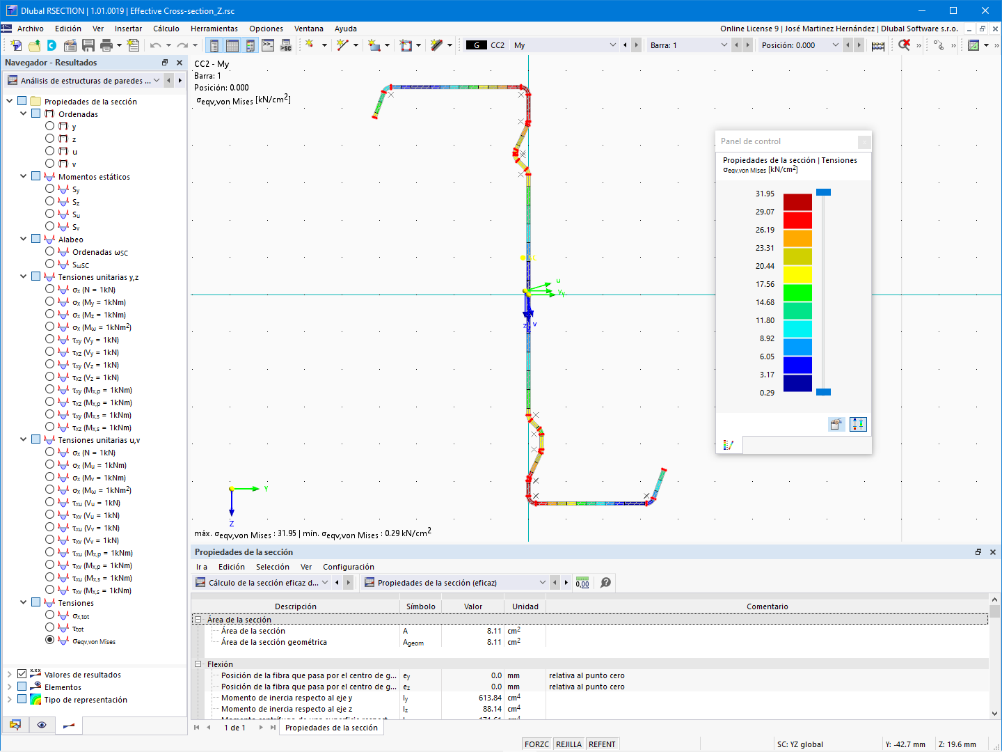 Tensiones en sección de paredes delgadas