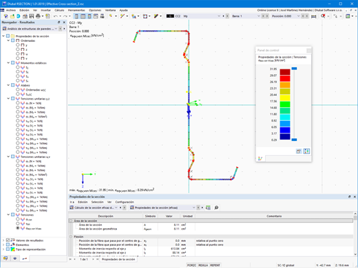 Tensiones en sección de paredes delgadas