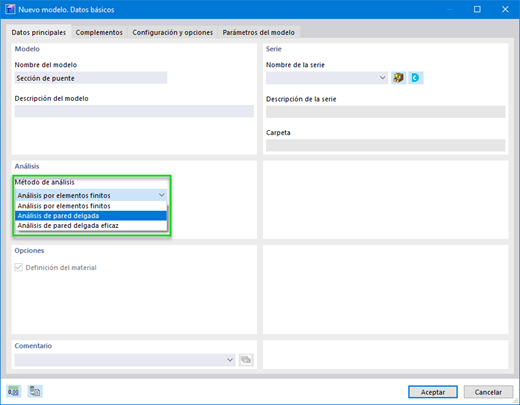 Selección de un método de análisis en RSECTION