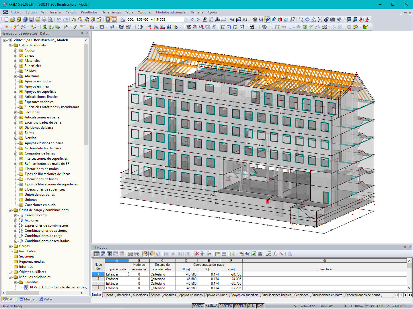 Modelo en 3D de la escuela de formación profesional en RFEM (© Eggers Tragwerksplanung GmbH)