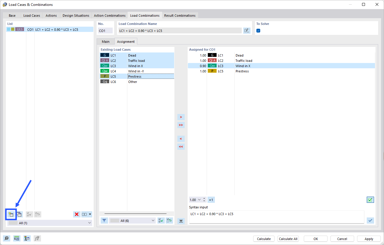 Definir manualmente las combinaciones de carga
