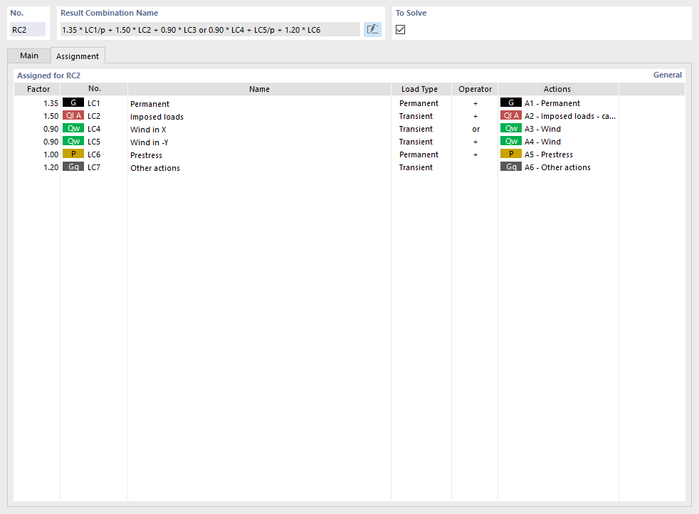 Asignación de casos de carga para la combinación de resultados