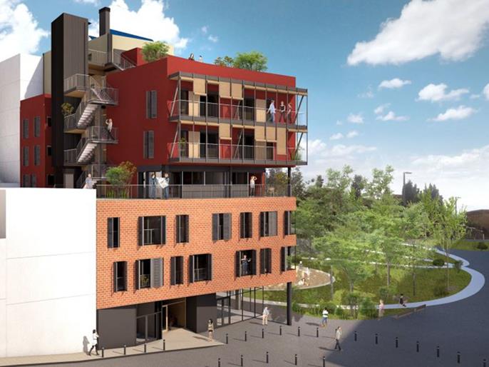 Representación virtual del edificio de viviendas (© Estudi M103)