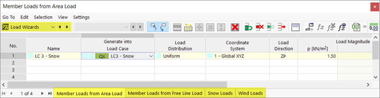 Asistentes para cargas en tabla