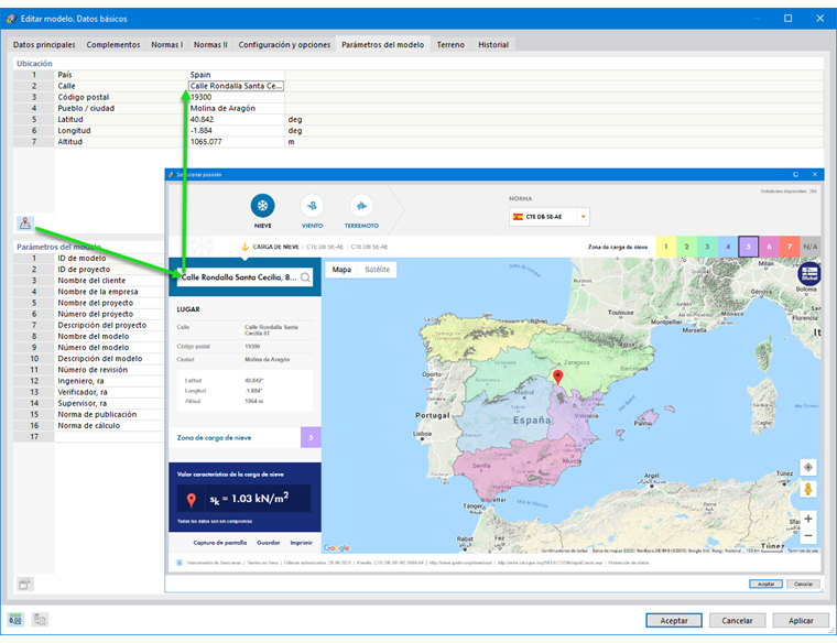Importación automática de la ubicación de la construcción para la determinación de la carga