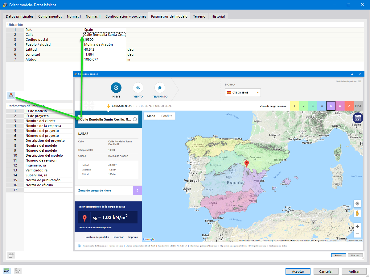 Importación automática de la ubicación de la construcción para la determinación de la carga