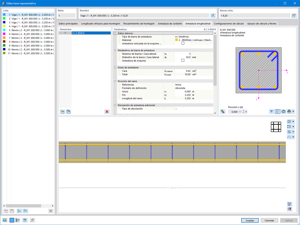 Definición barras representativas el cálculo de hormigón