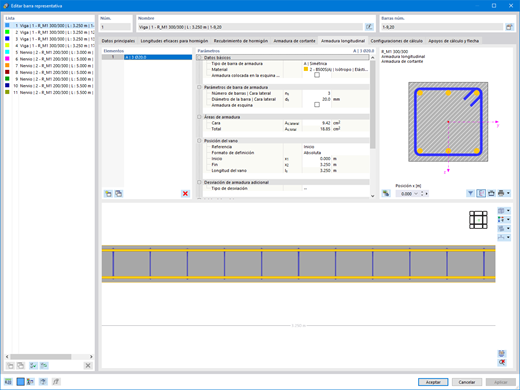 Definición barras representativas el cálculo de hormigón