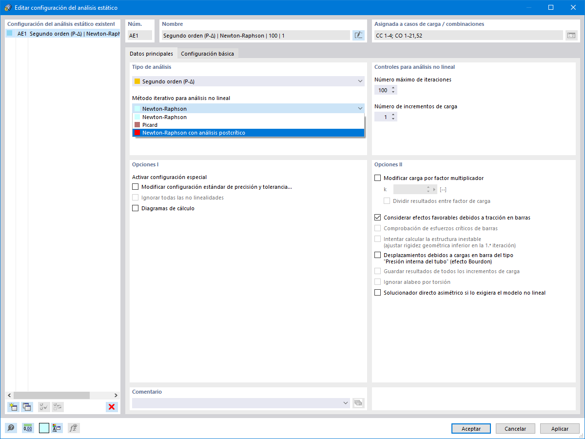 Newton-Raphson para cálculos de segundo orden Análisis