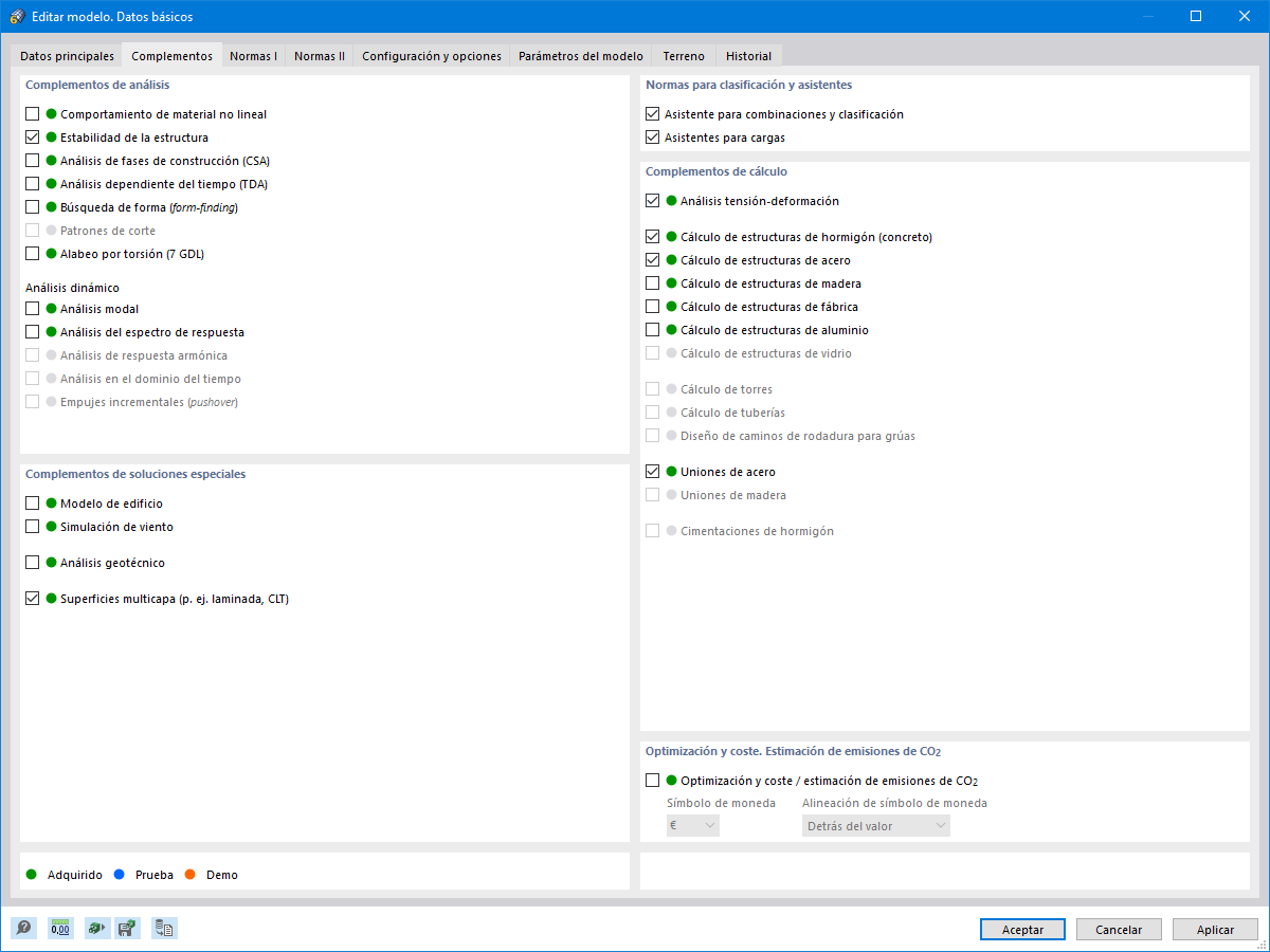 Administración global de los complementos