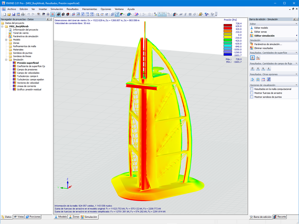 Presiones superficiales en RWIND para la transferencia a RFEM