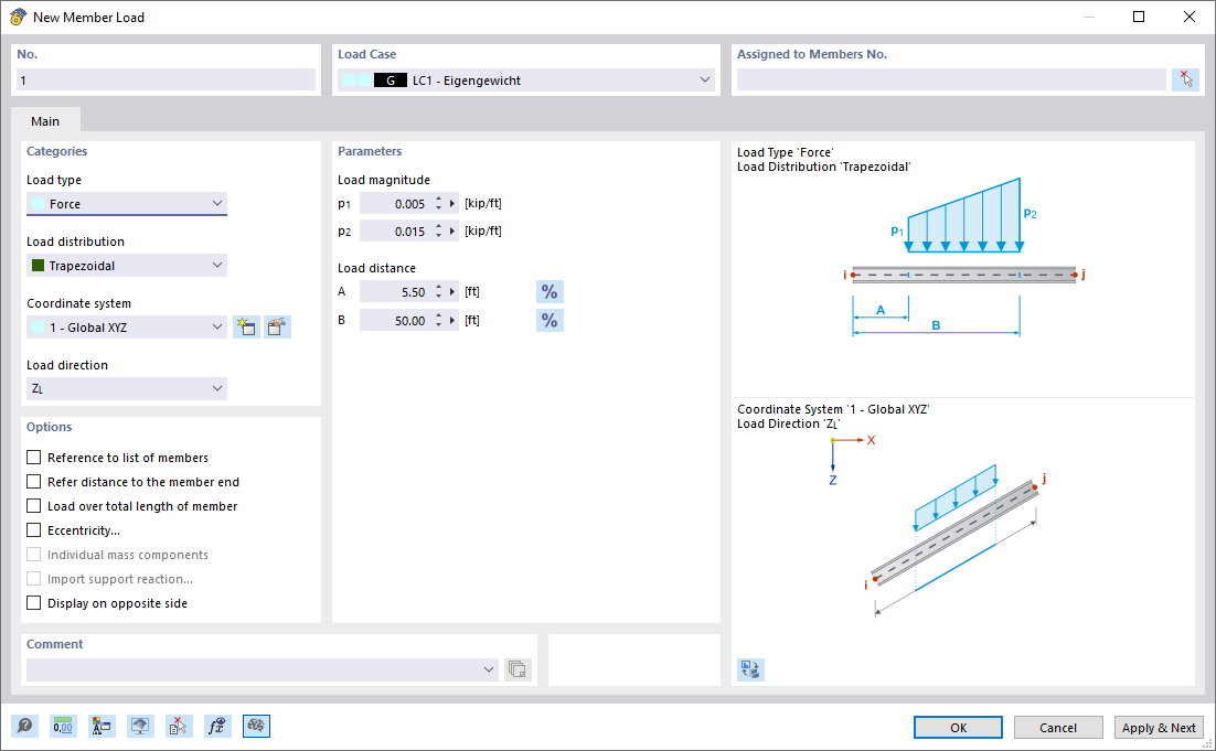 Cuadro de diálogo 'Nueva carga en barra'