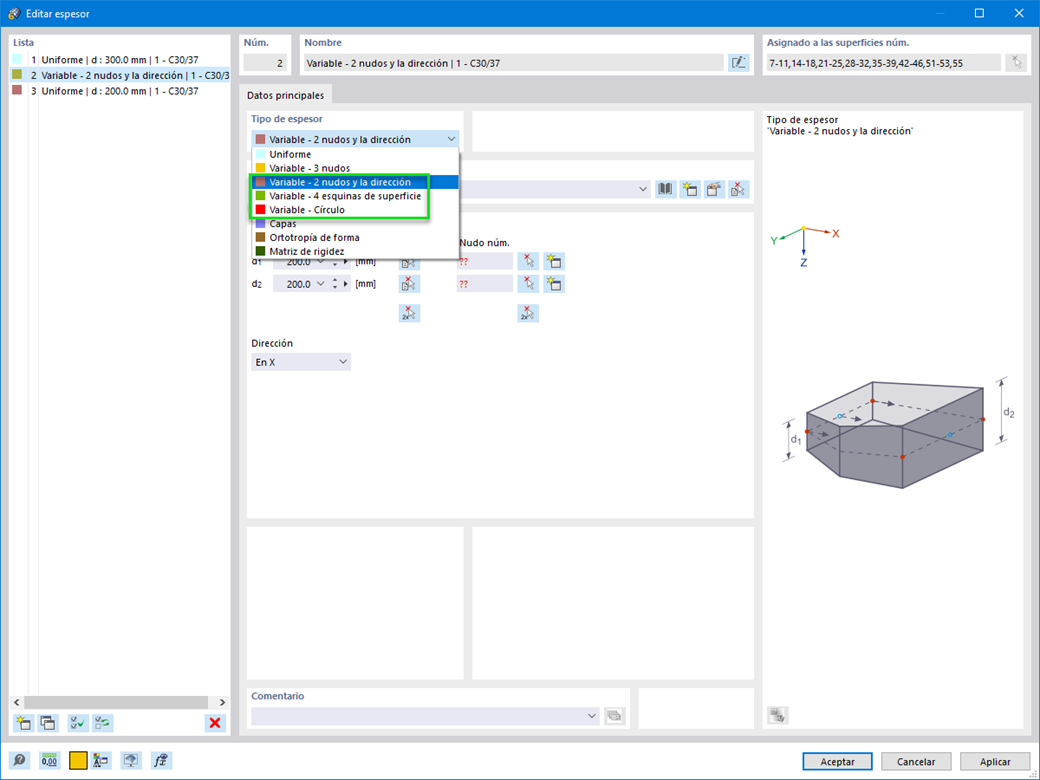 Tipos de superficie "Variable"